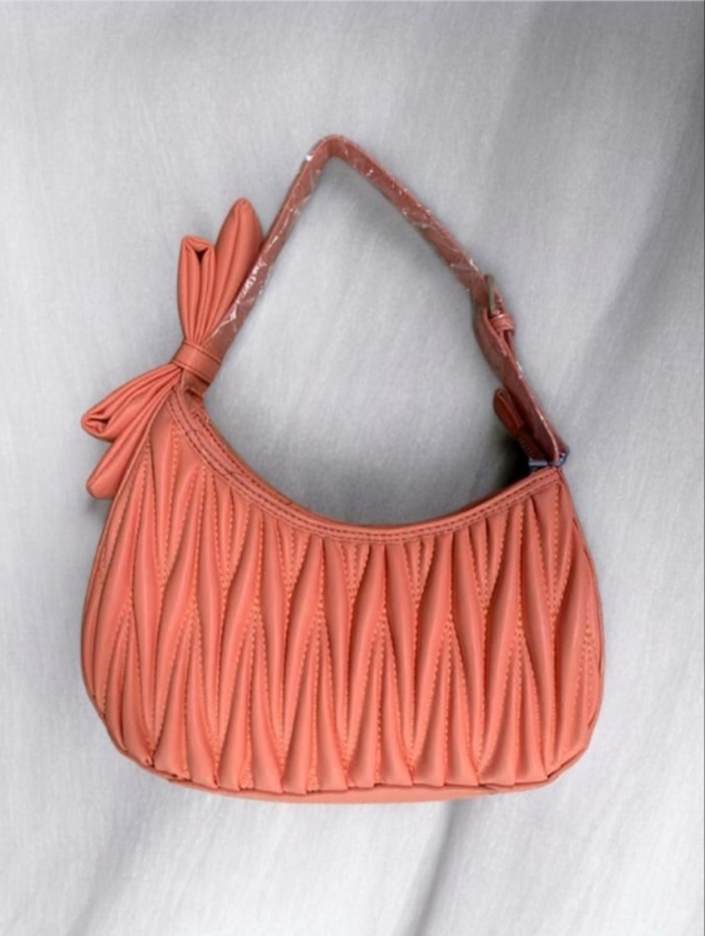 Coral Quilted Knot-Handle Shoulder Bag